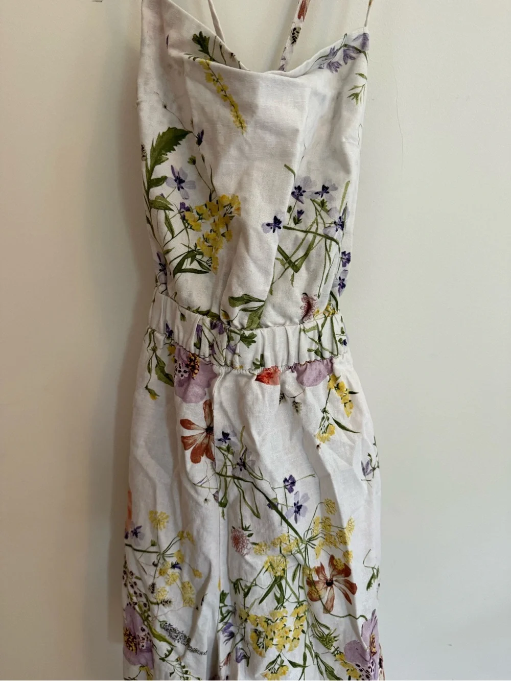 H&M White Floral Linen-Blend Jumpsuit with Corset Back
